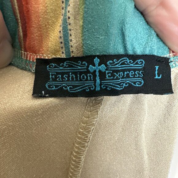 Fashion Express Pants Women’s Lg Super Flare Striped NWOT Western Boho - Picture 2 of 8